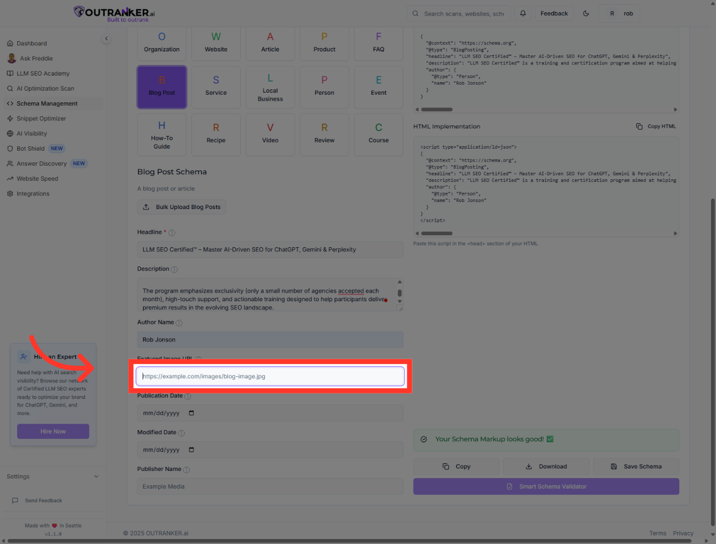 Click 'Featured Image URL'