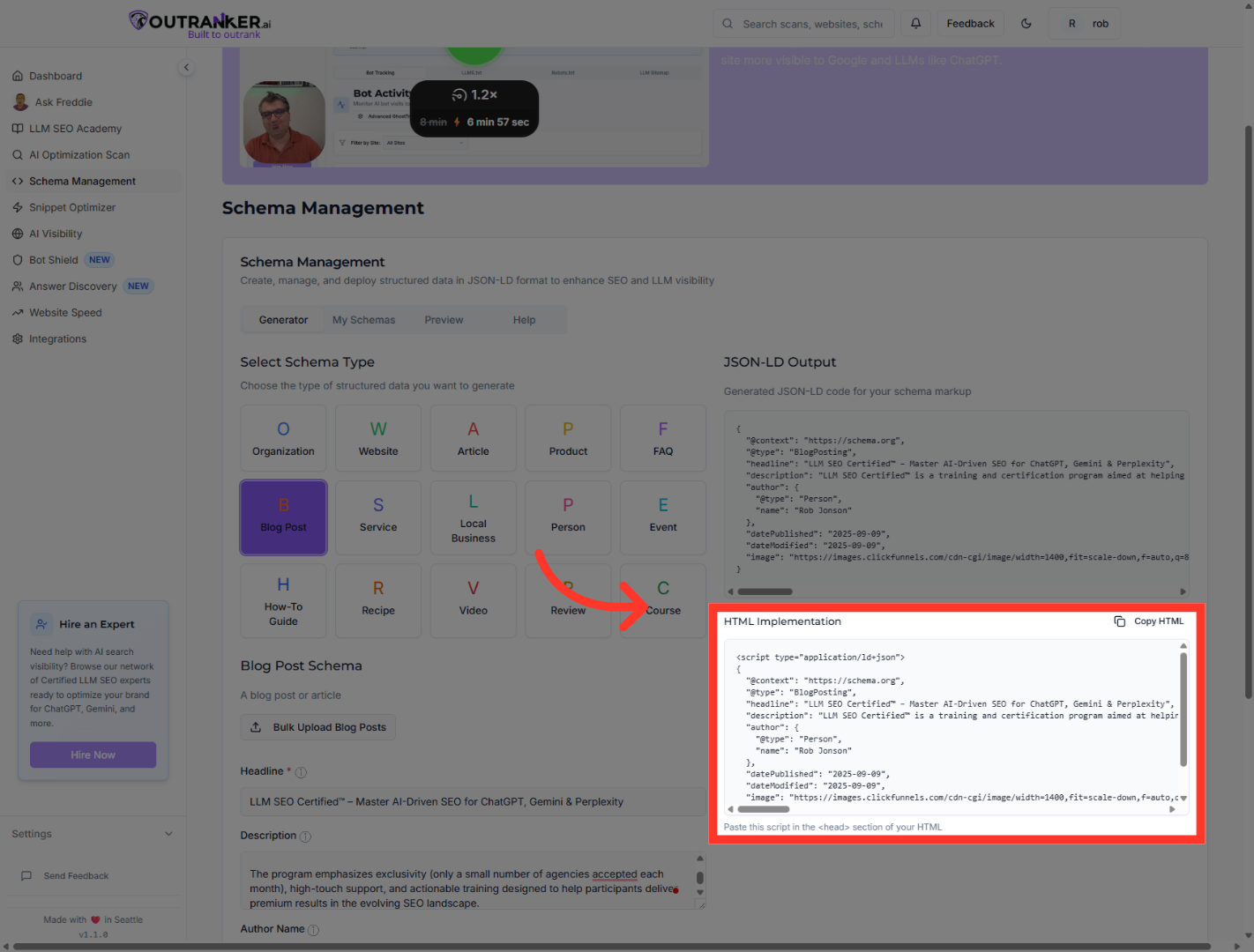 Click 'HTML ImplementationCopy HTML'