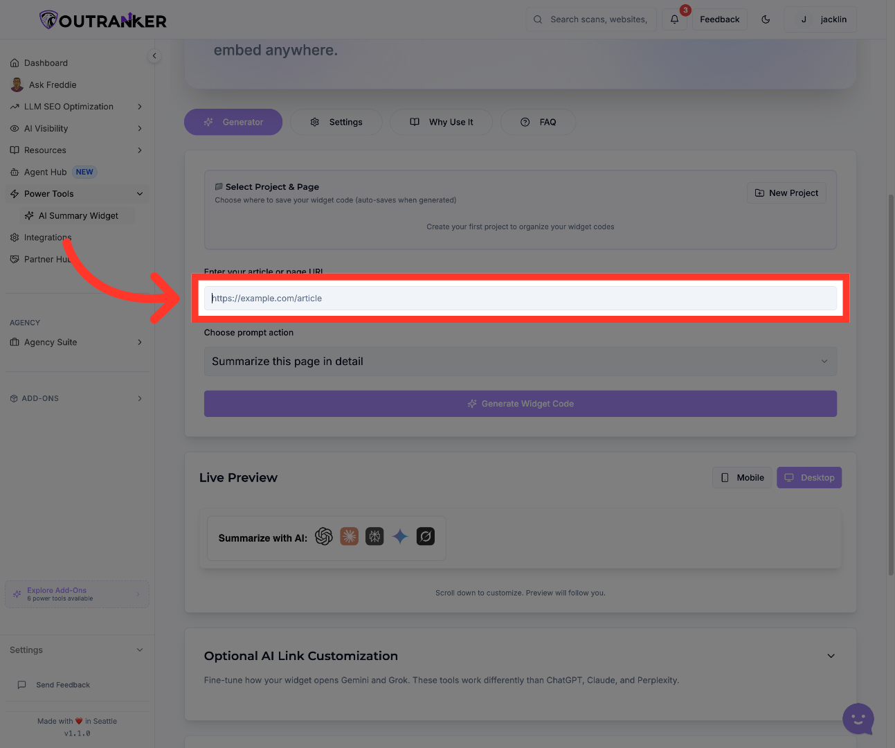 Enter Article URL Field