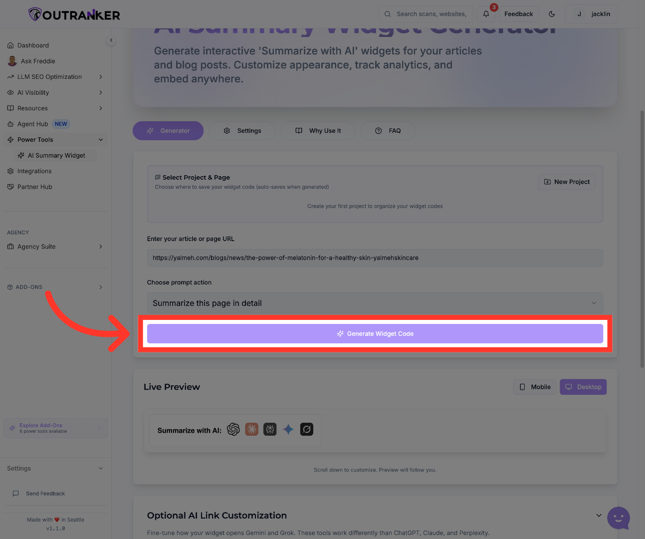 Generate Widget Code