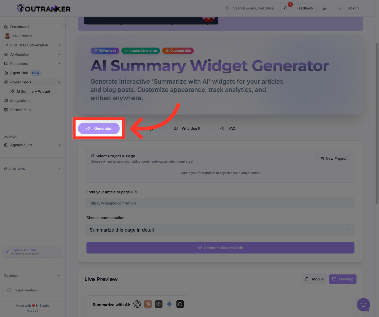 Select Generator Option
