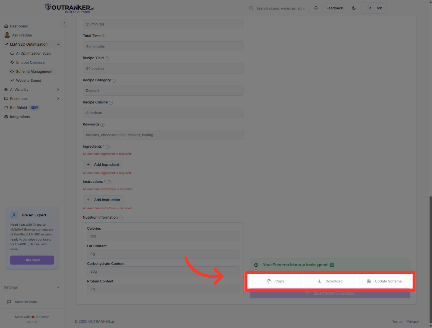 Click 'Copy To copy the code, Download it Or Update Schema to updated the saved Schema'