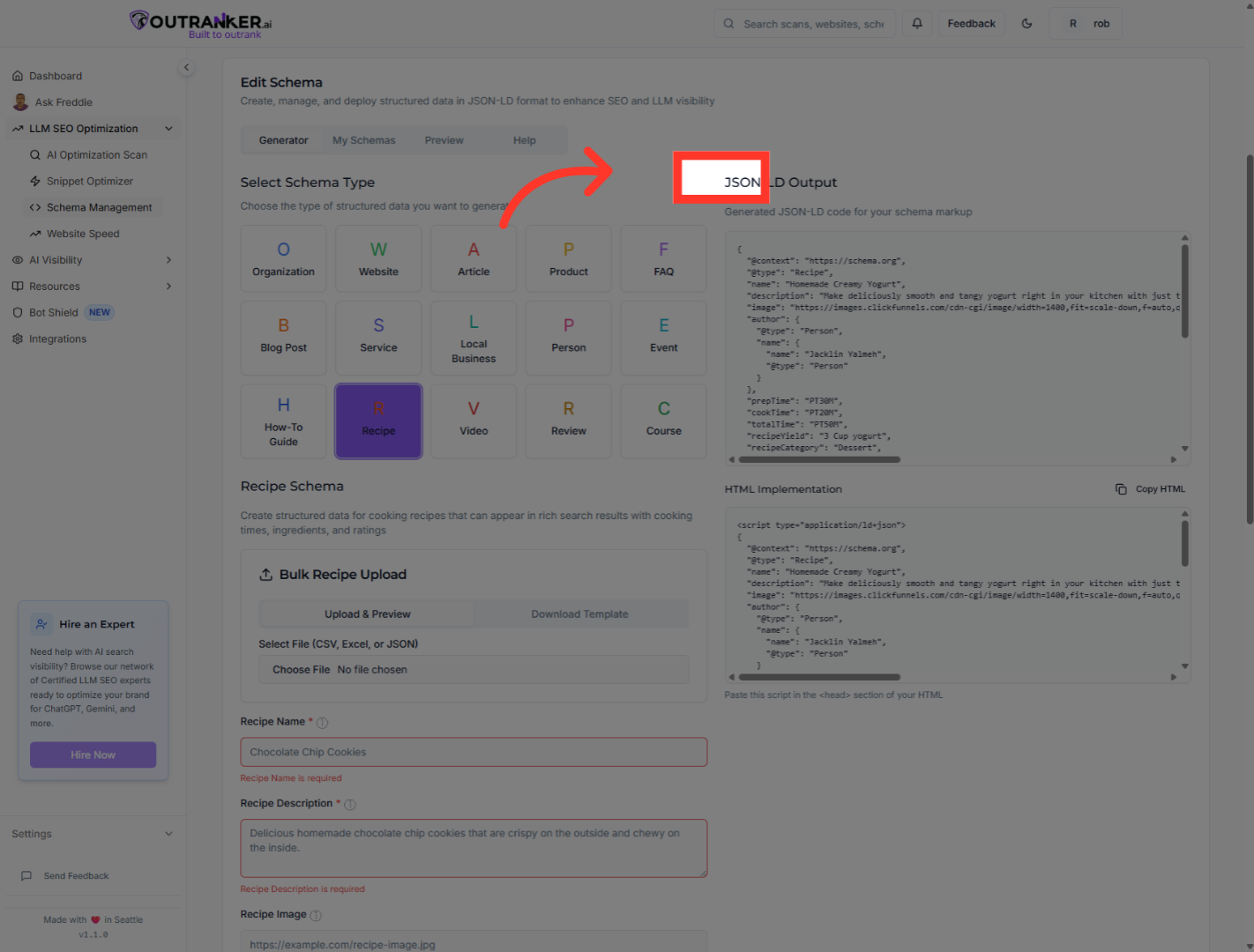 Click 'Select Schema TypeChoose the type of structured data you want to generate'