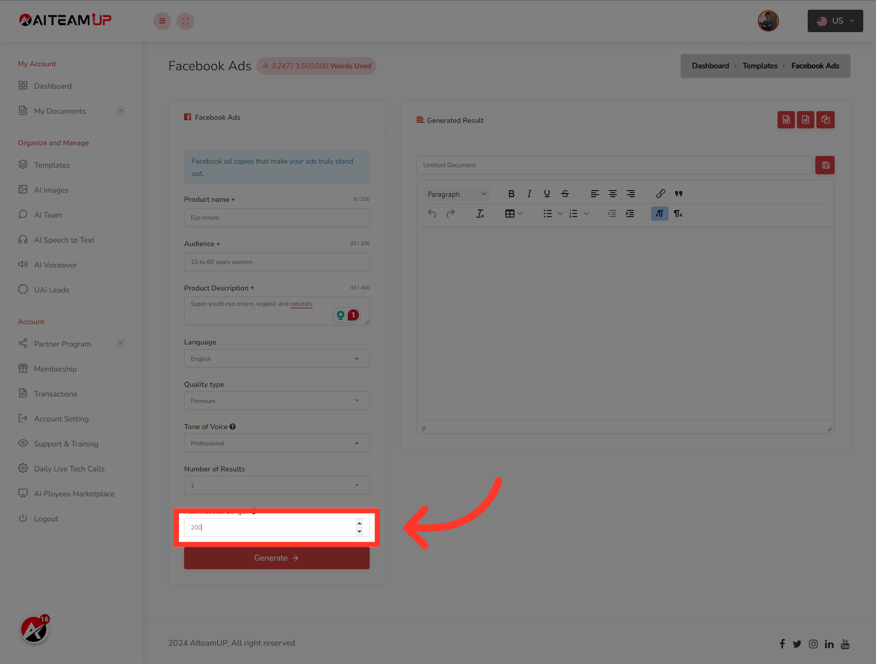 Input the result length as you like.