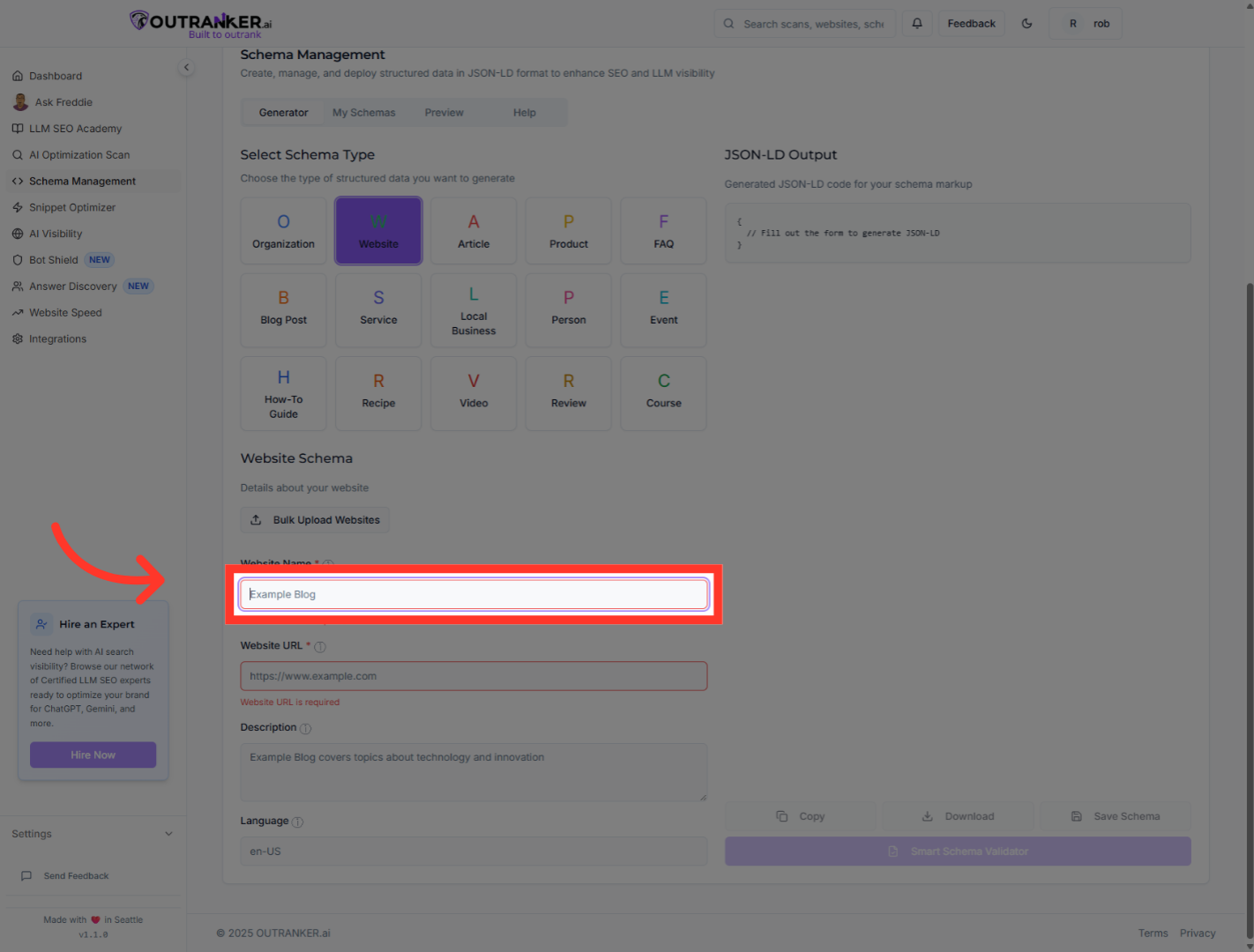 Click 'Website Name*'