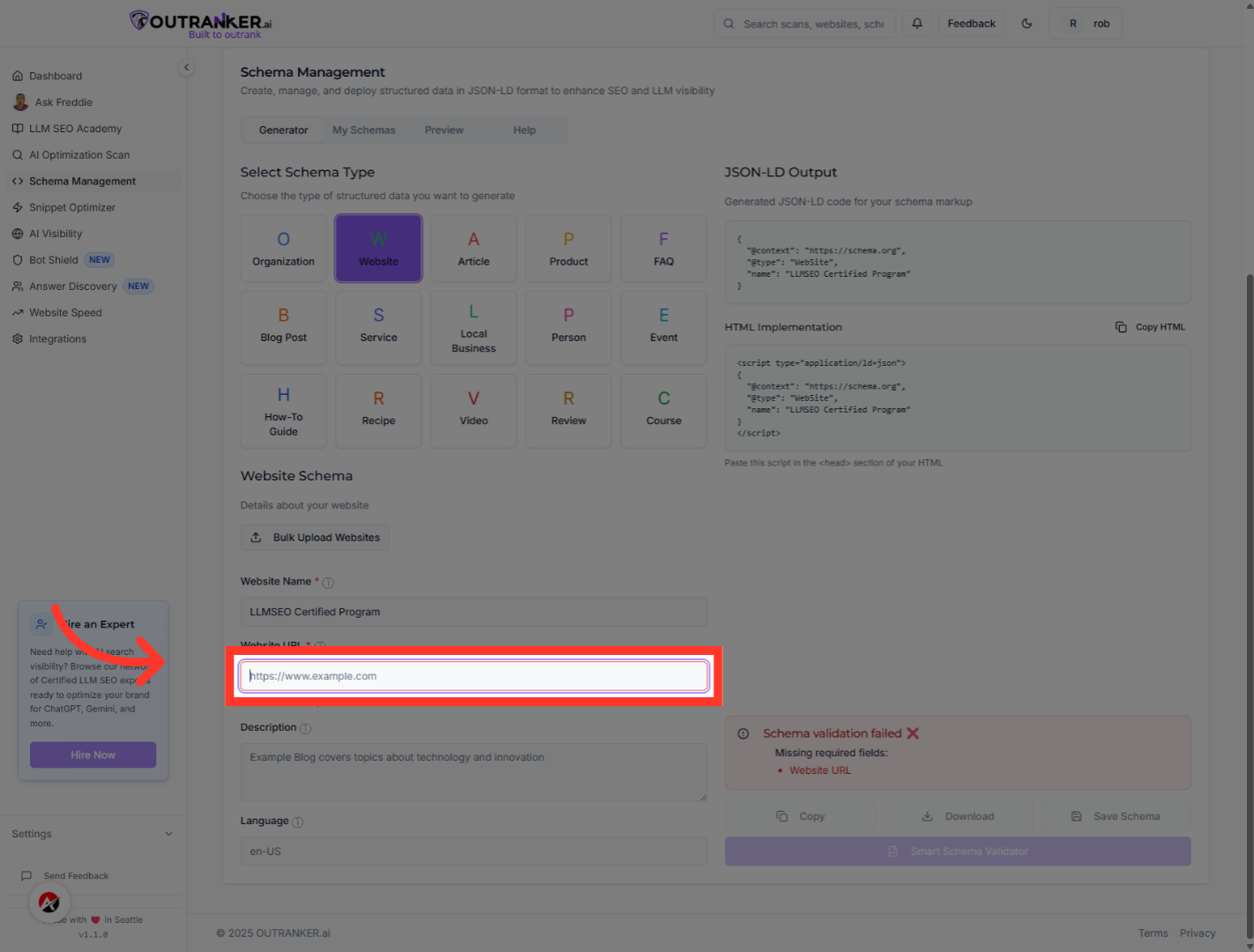 Click 'Website URL*'