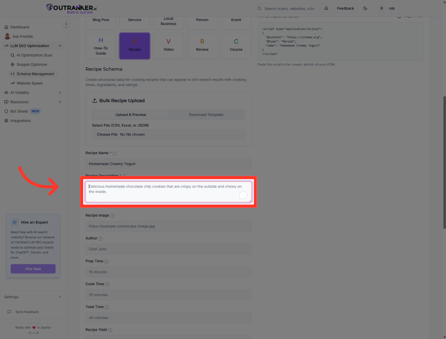 Click 'Recipe Description*'
