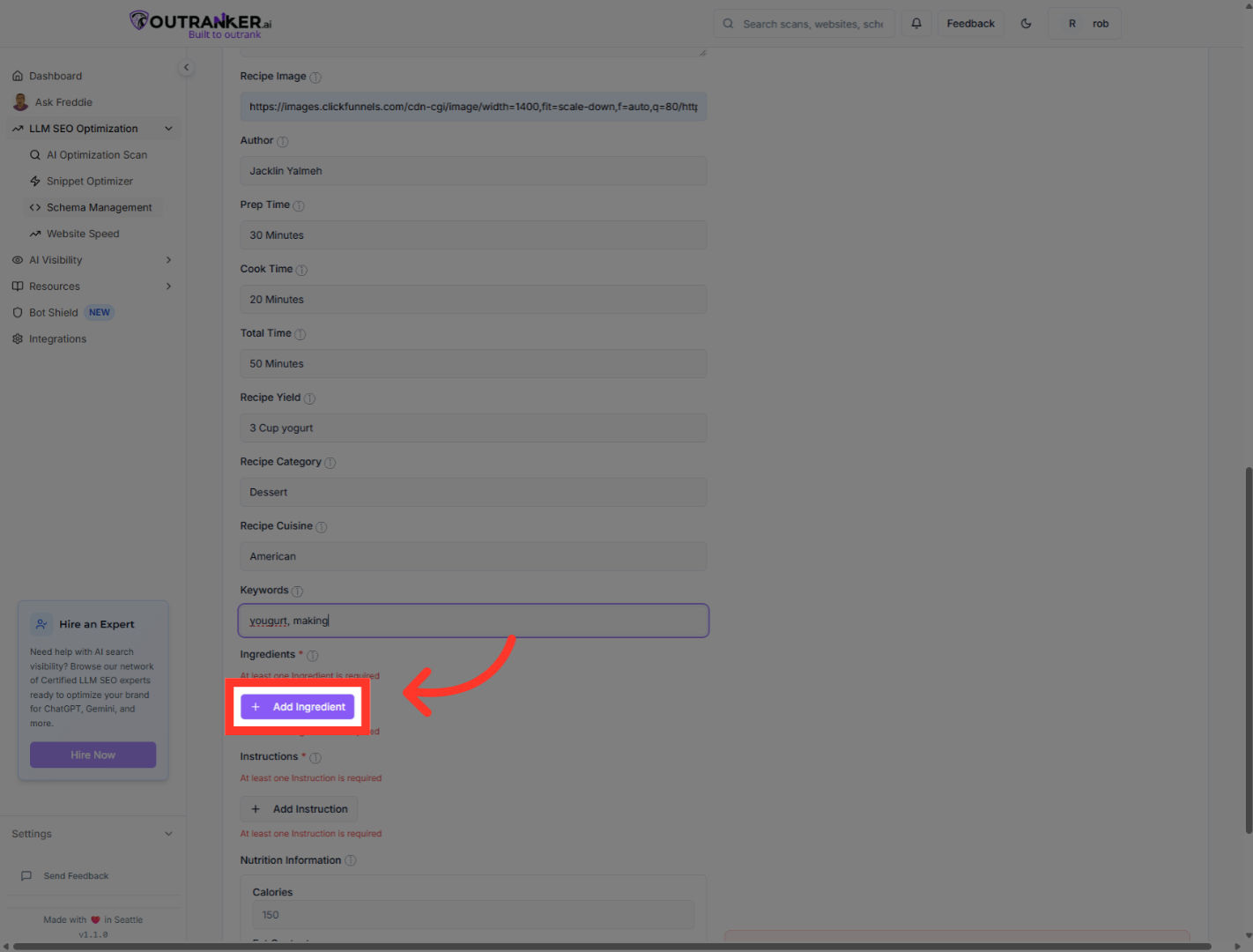 Click 'Add Ingredient'