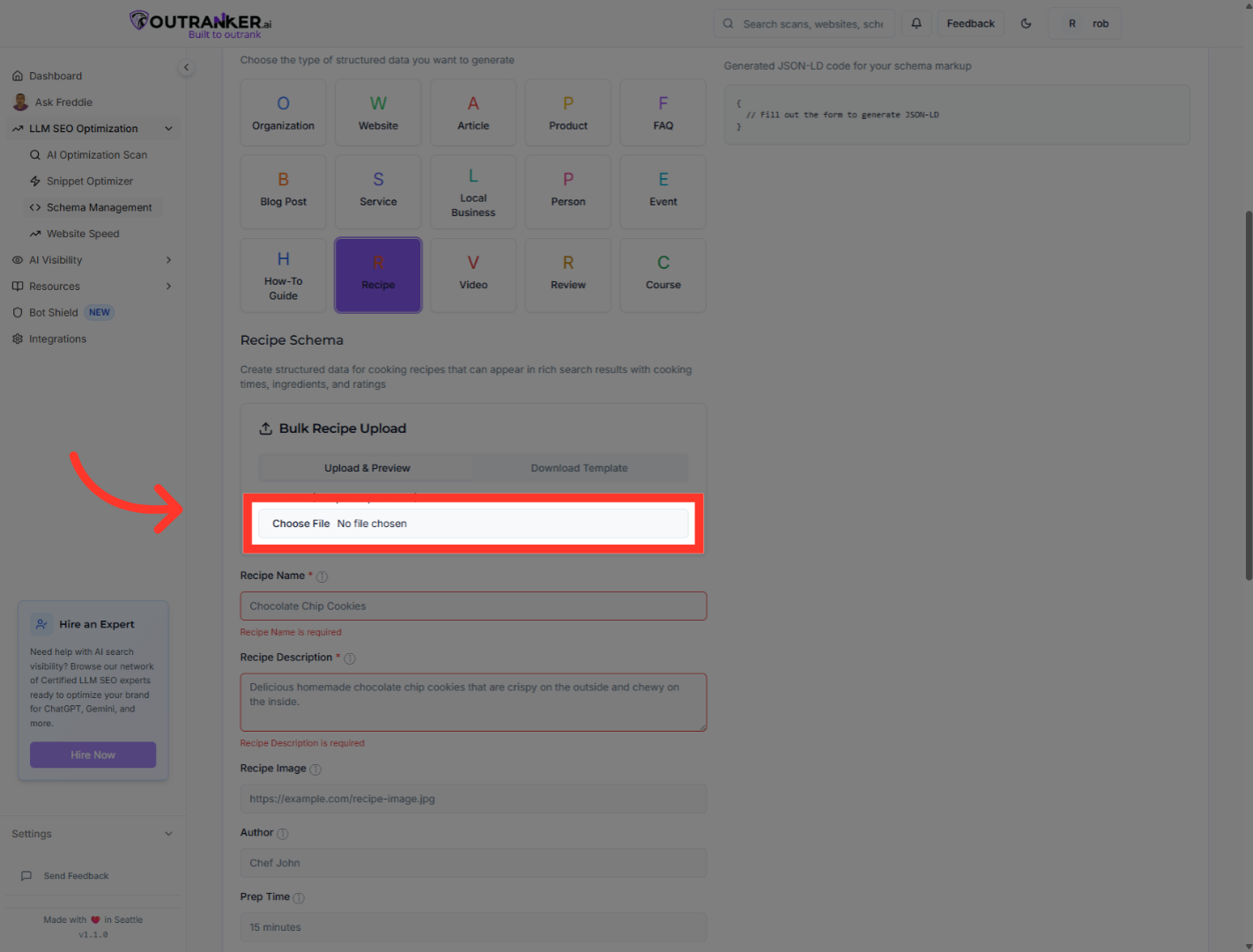 Click 'Select File (CSV, Excel, or JSON)'