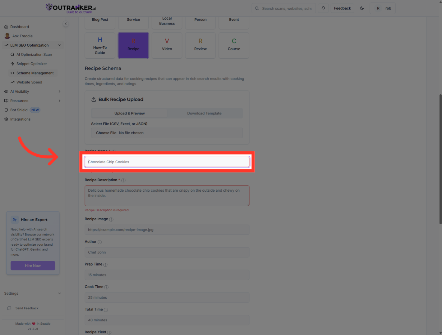Click 'Recipe Name*'