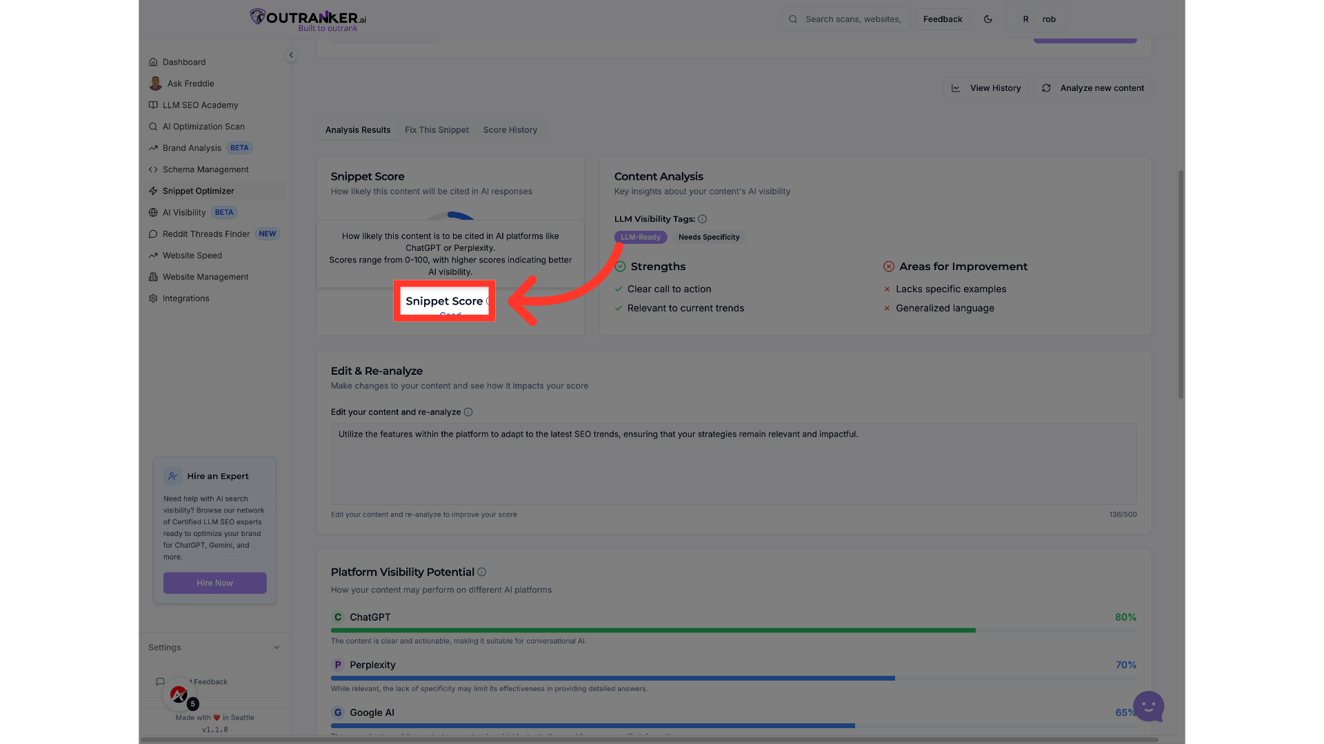 Click 'Snippet Score'