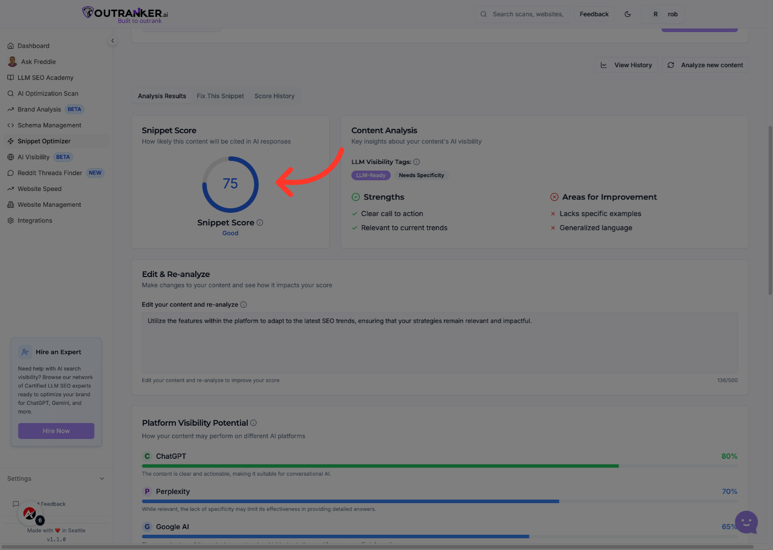 Click 'Snippet Score'