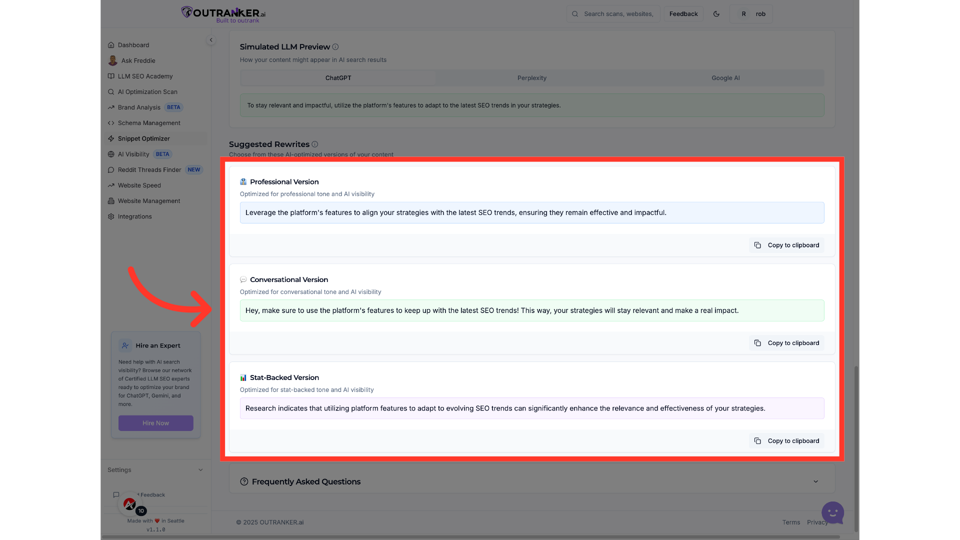 Click '👔professional VersionOptimized for professional tone and AI visibilityLeverage the platform's features to align your strategies with the latest S E O trends, ensuring they remain effective and...'