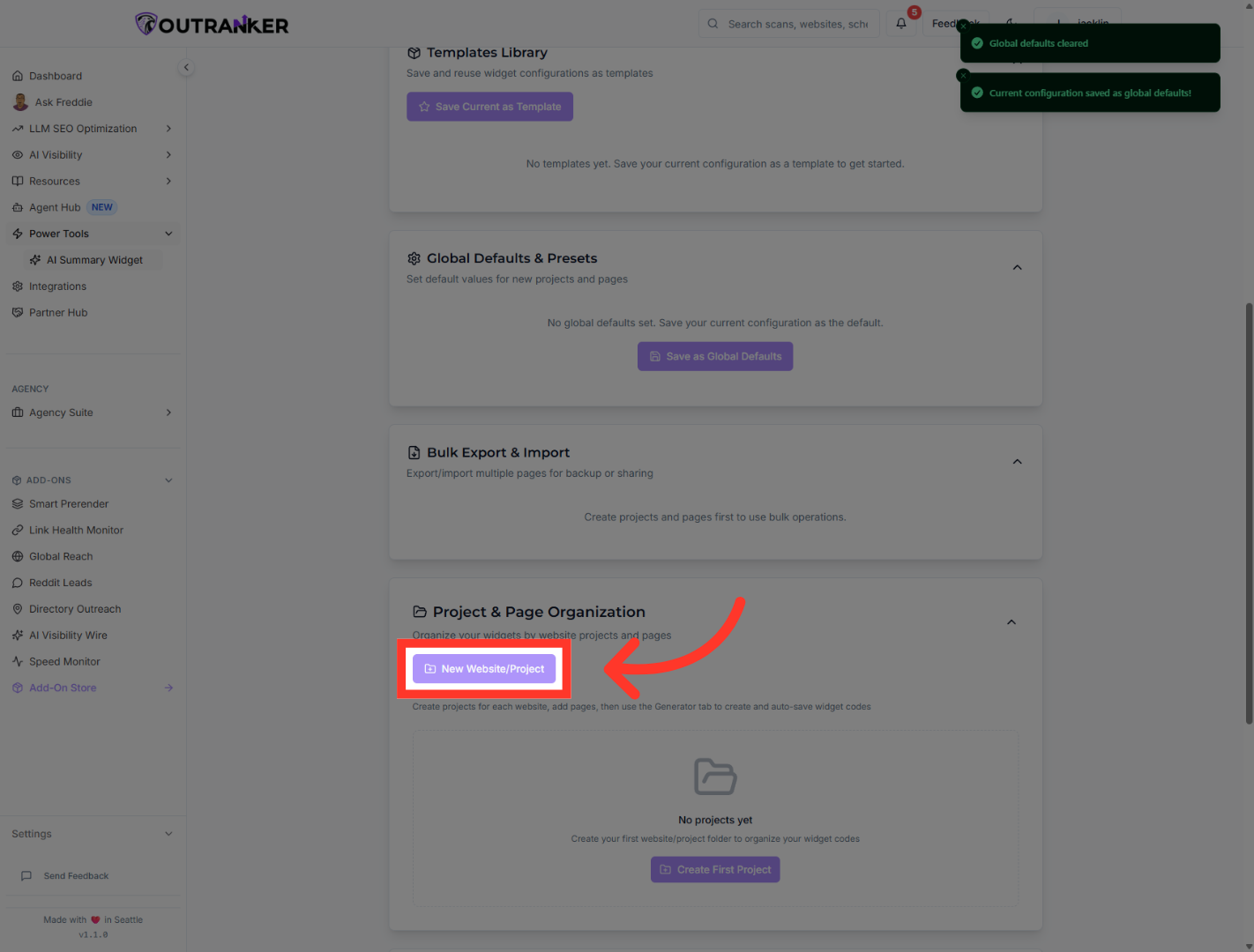 Select New Project Option