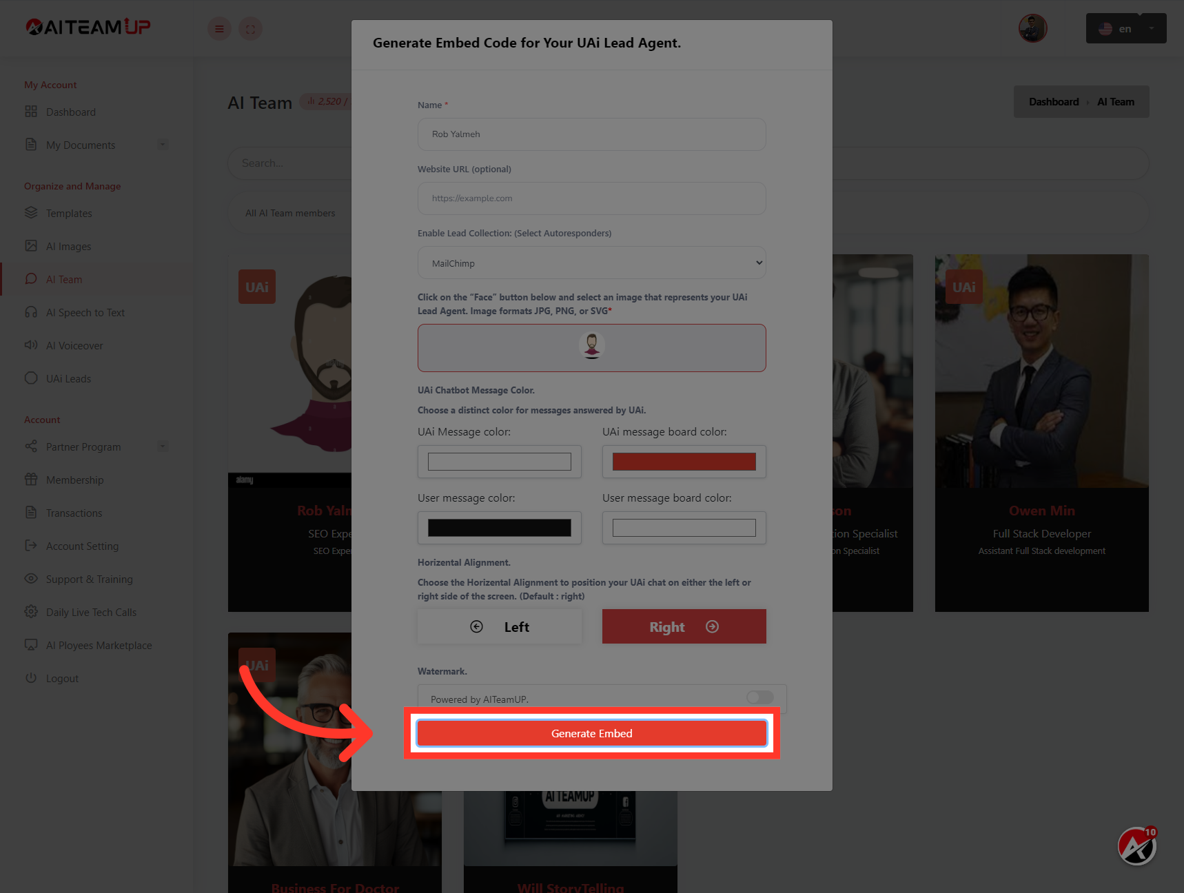 Click 'Generate Embed'