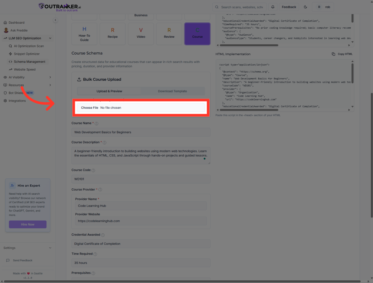 Click 'Select File (CSV, Excel, or JSON)'