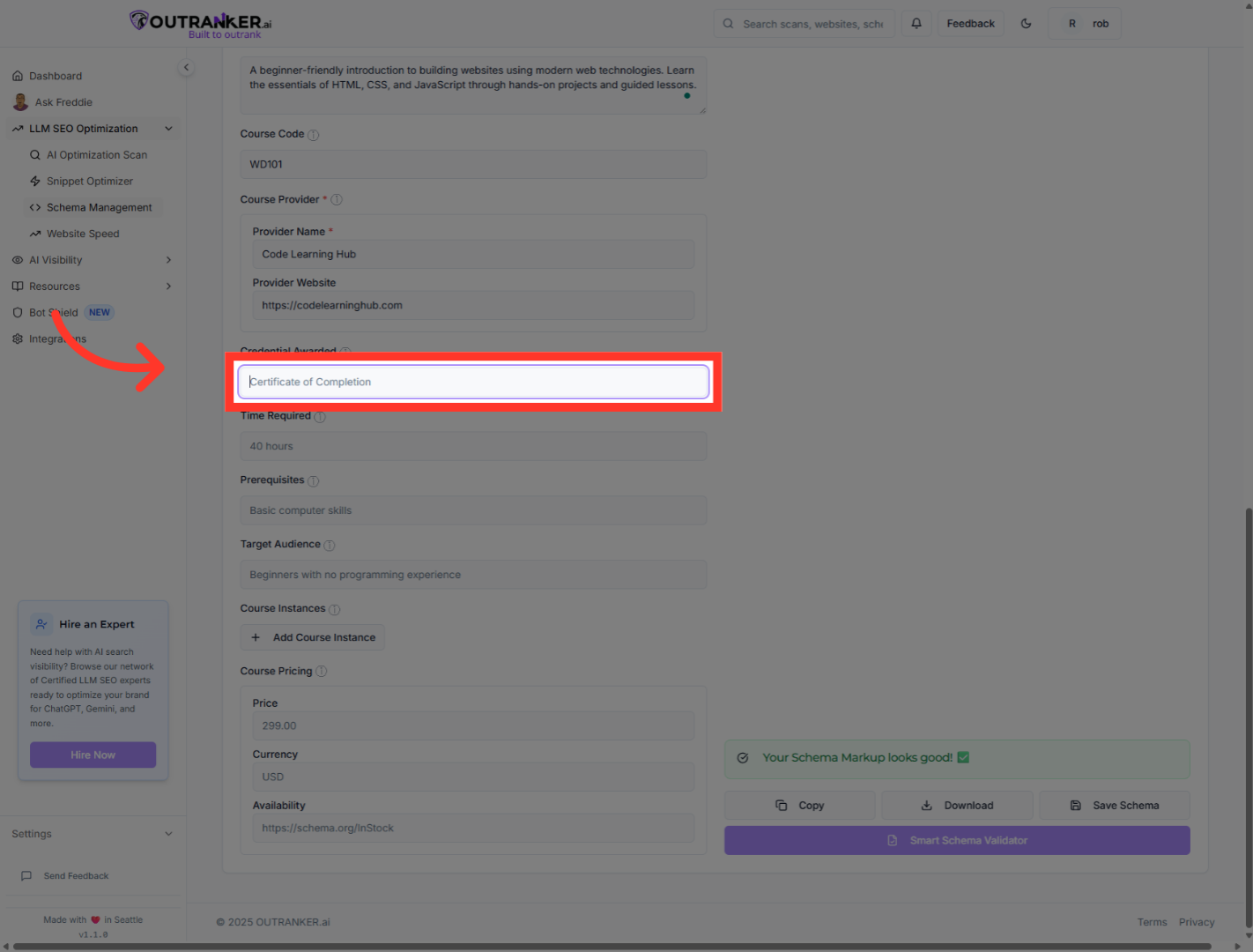 Click 'Credential Awarded'