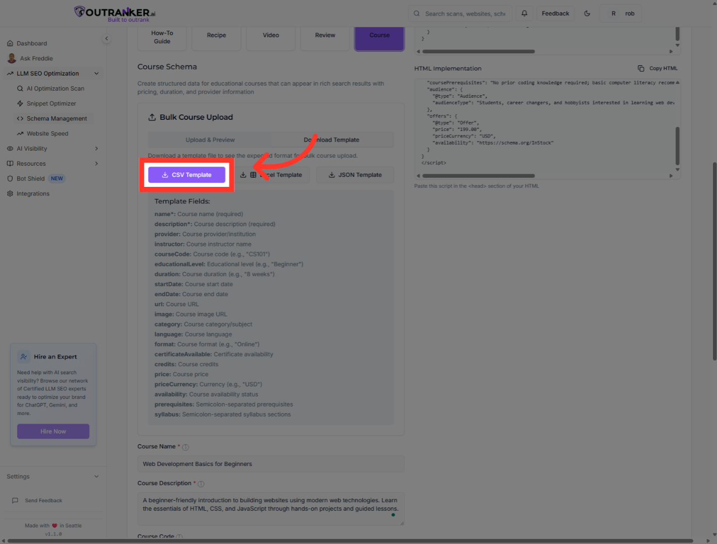 Click 'CSV Template'