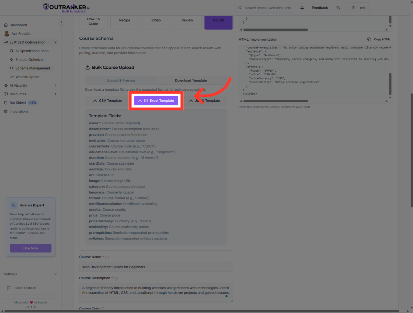 Click 'Excel Template'