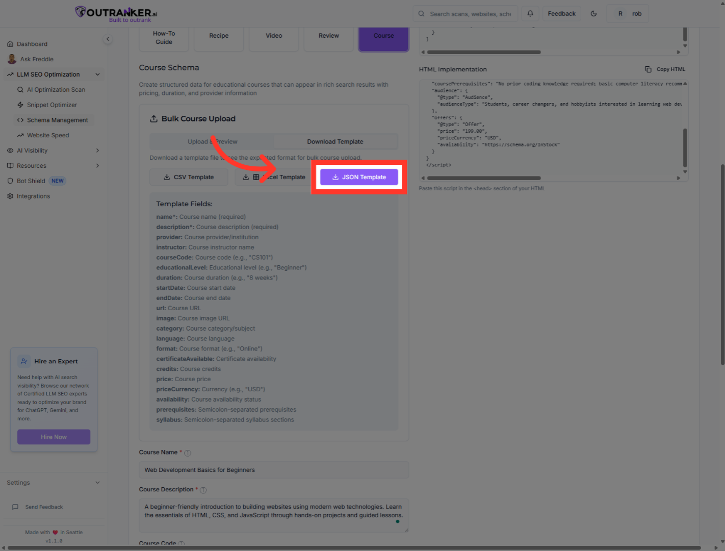 Click 'JSON Template'