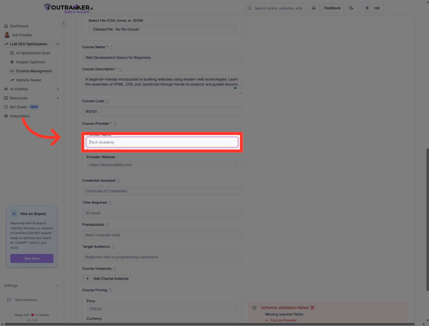Click 'Course Name*'