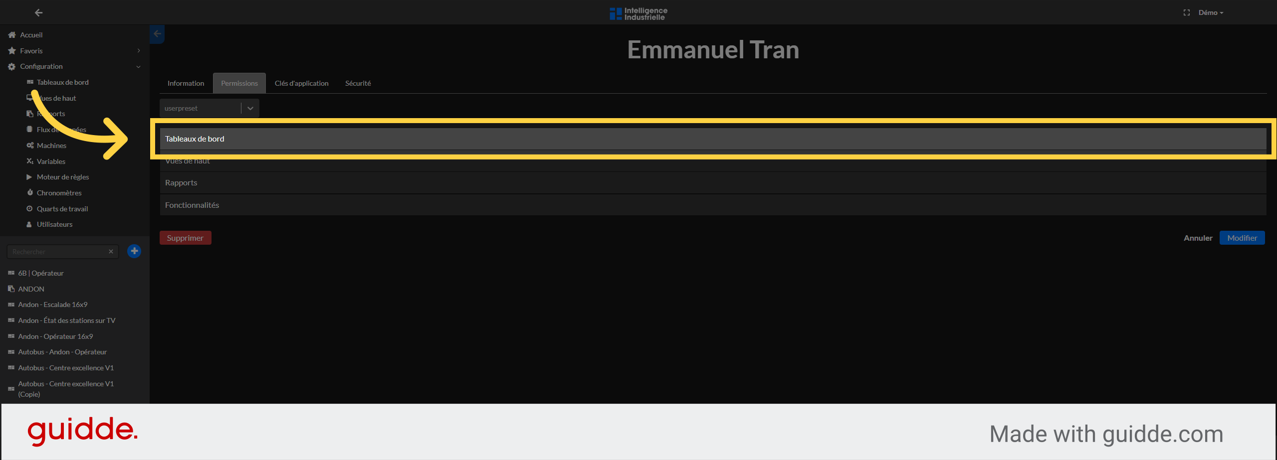 Cliquer sur le type de permission que vous souhaitez éditer
