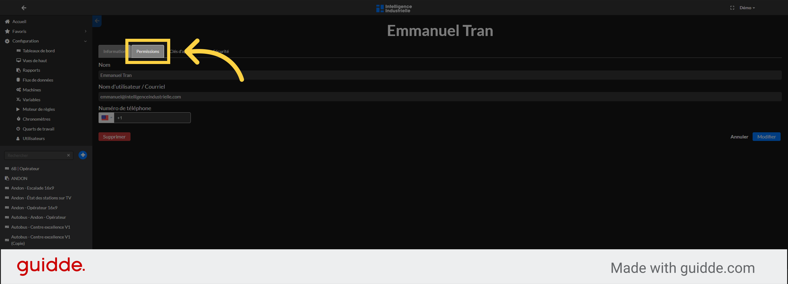 Cliquez 'Permissions'