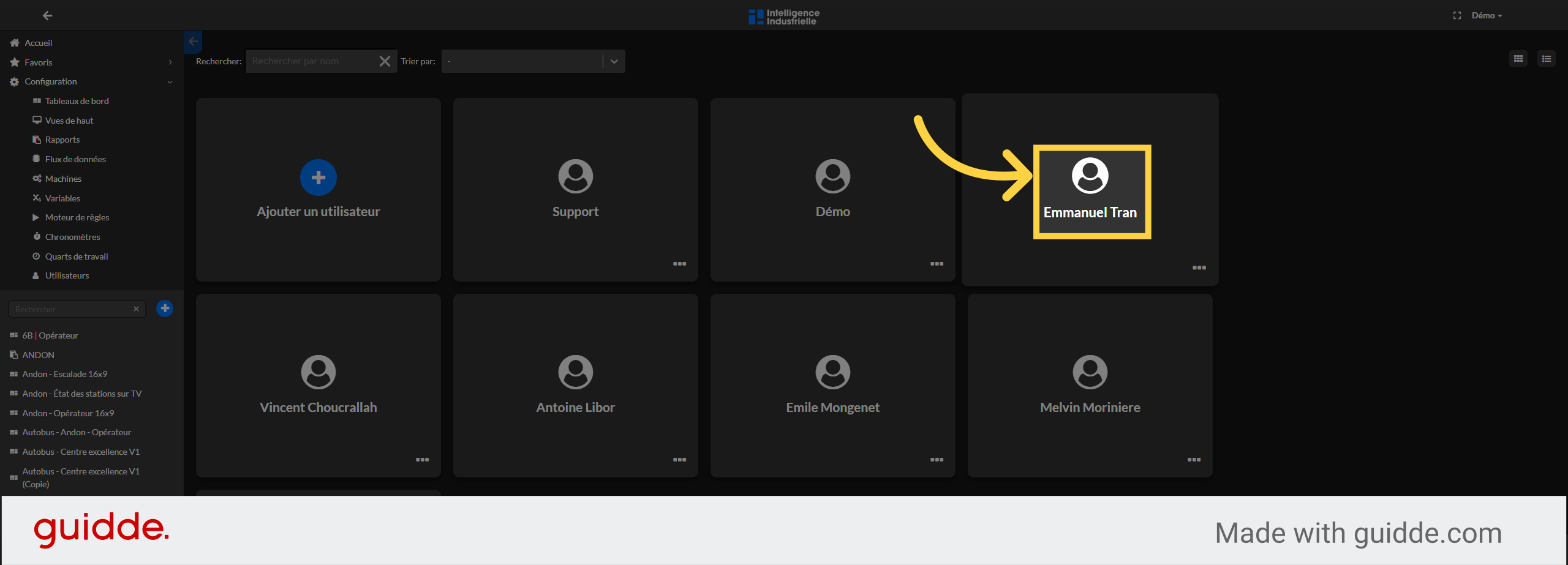 Cliquez sur l'utilisateur à éditer