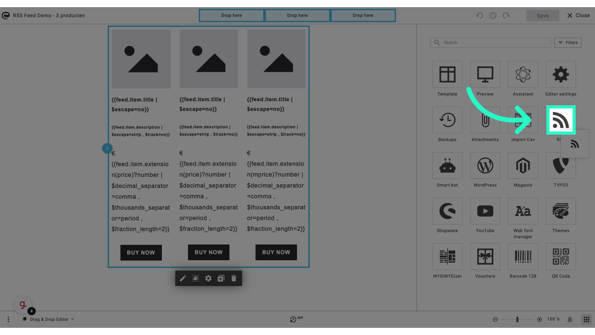 Click on the RSS module