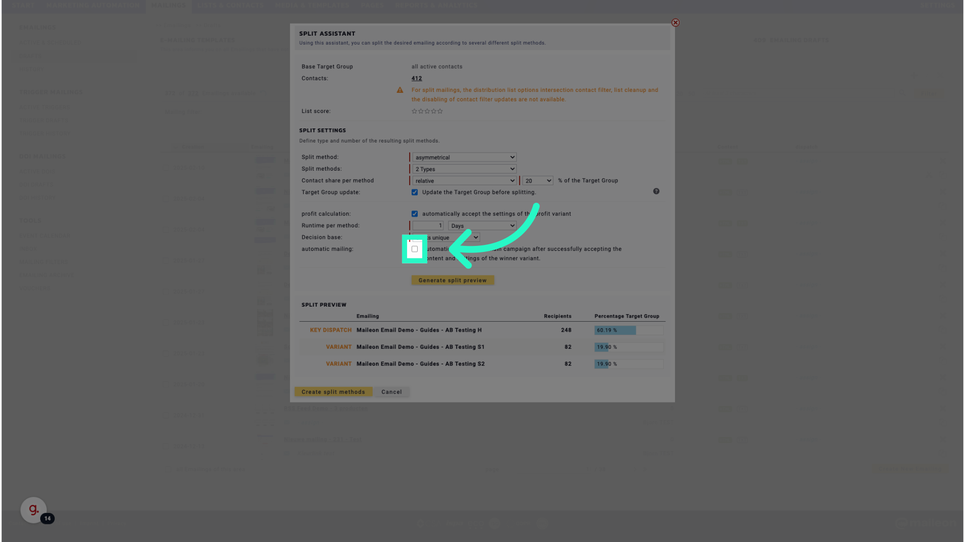 Enable to send the winning variant to the rest of the target group