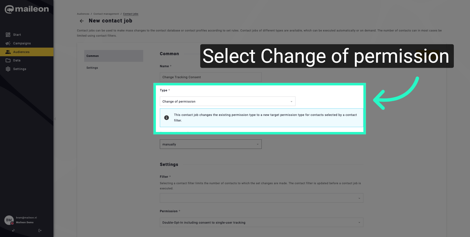 Select Change of permission