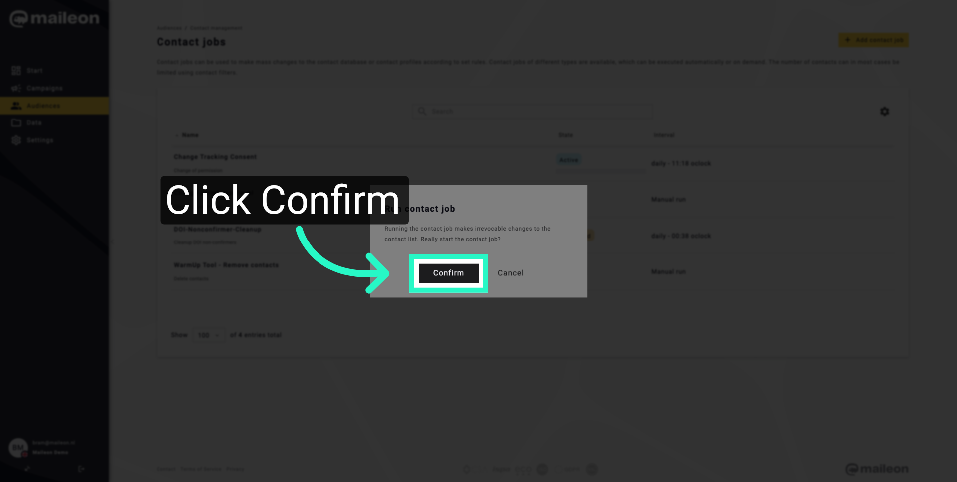 Confirm Contact Job Setup