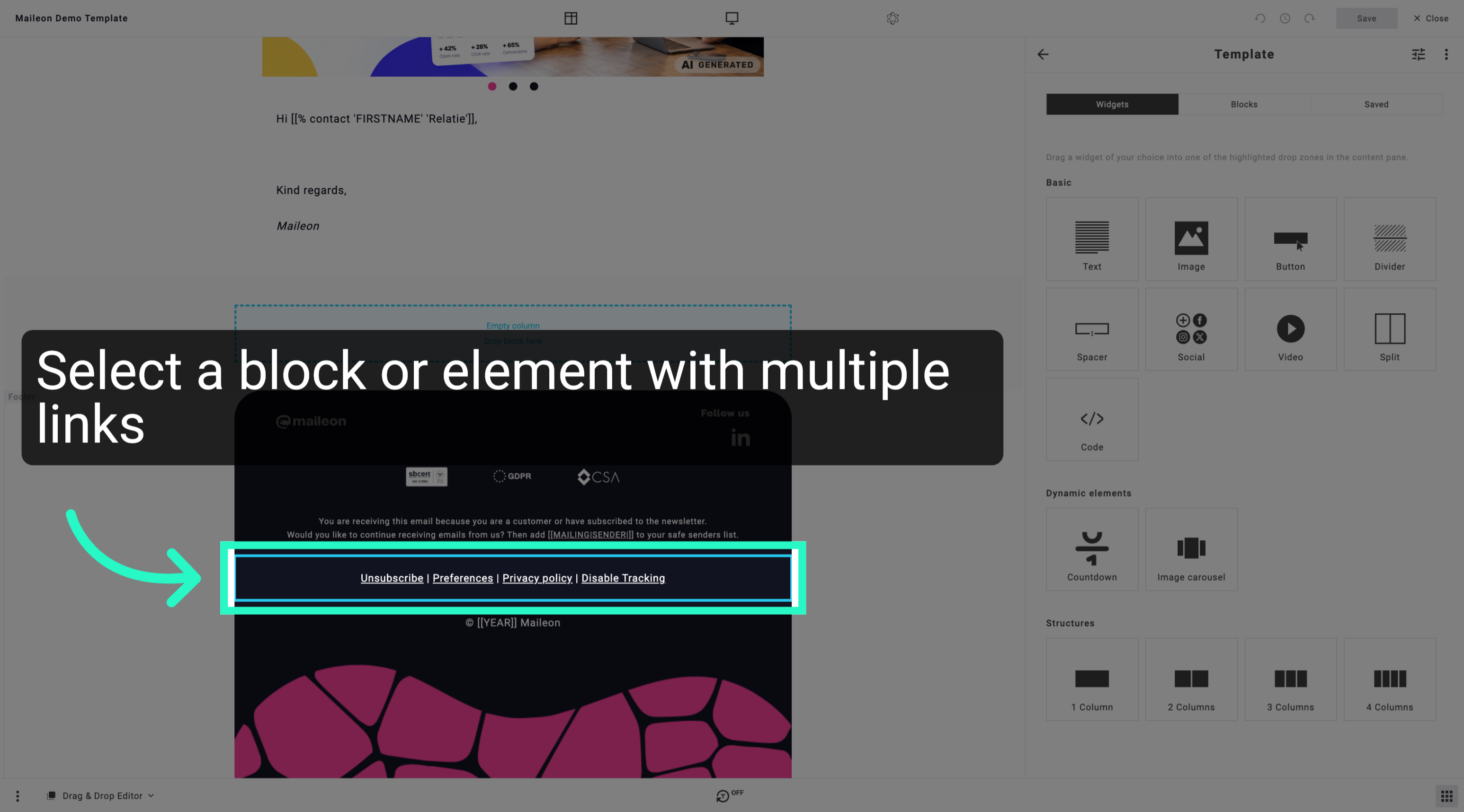 Select a block or element with multiple links