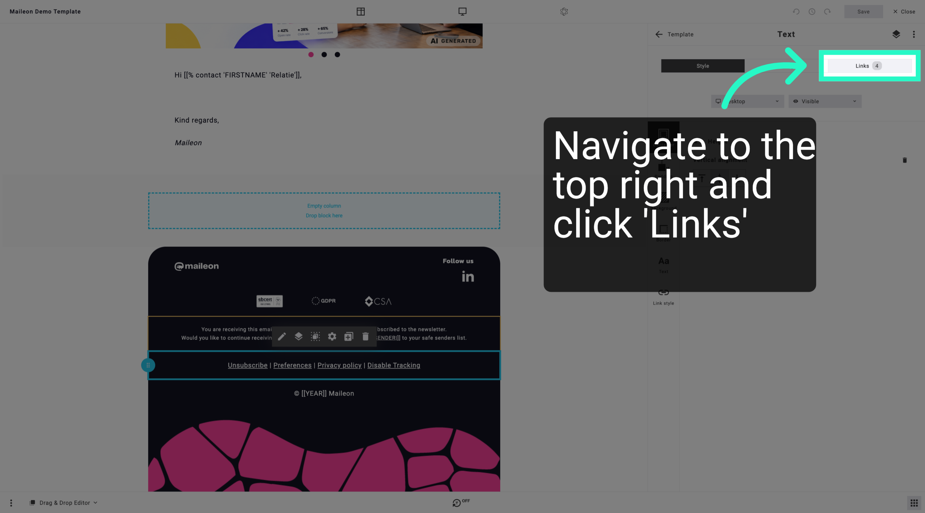 Navigate to the top right and click 'Links'