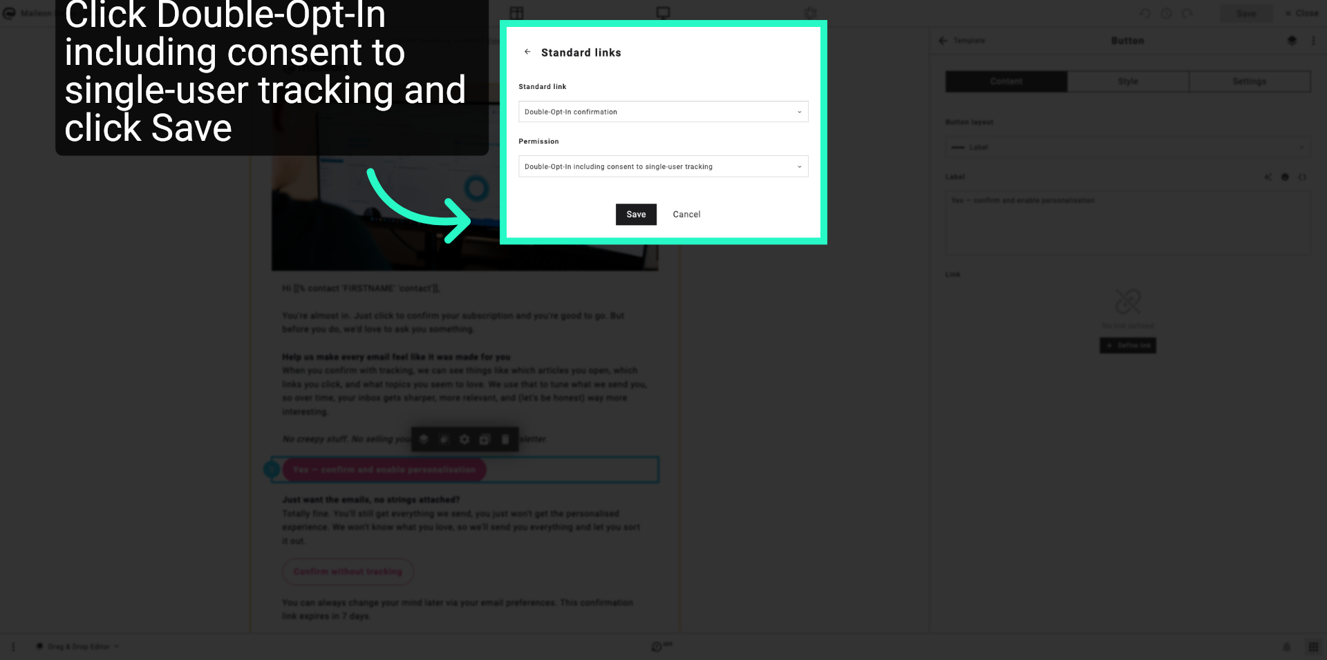 Click Double-Opt-In including consent to single-user tracking and click Save