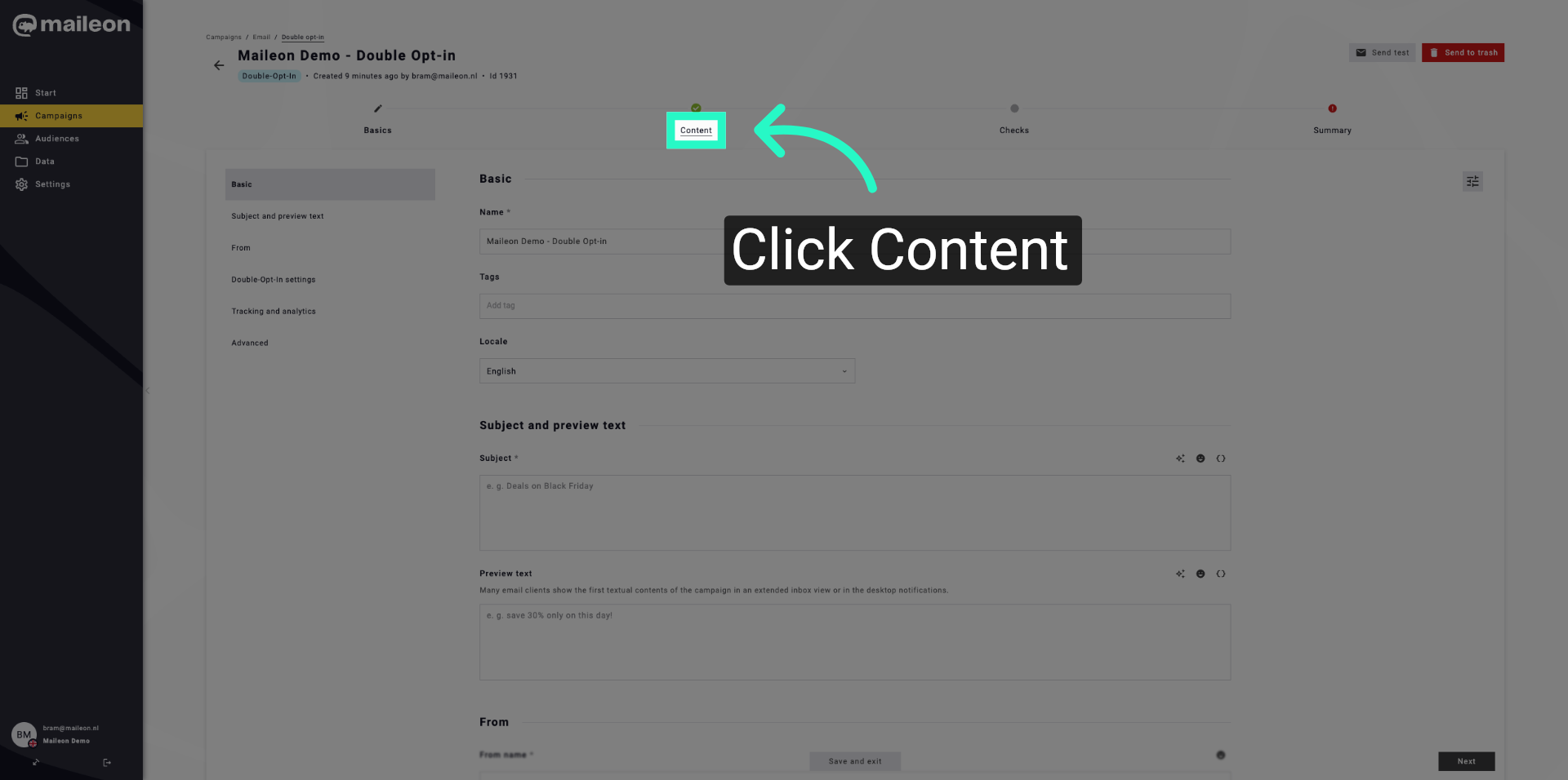 Navigate To Content Tab
