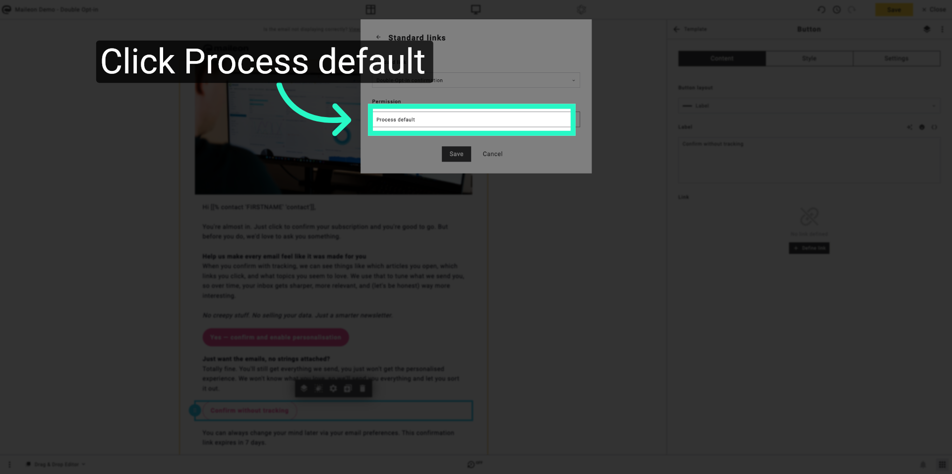Open Process Default Settings Again