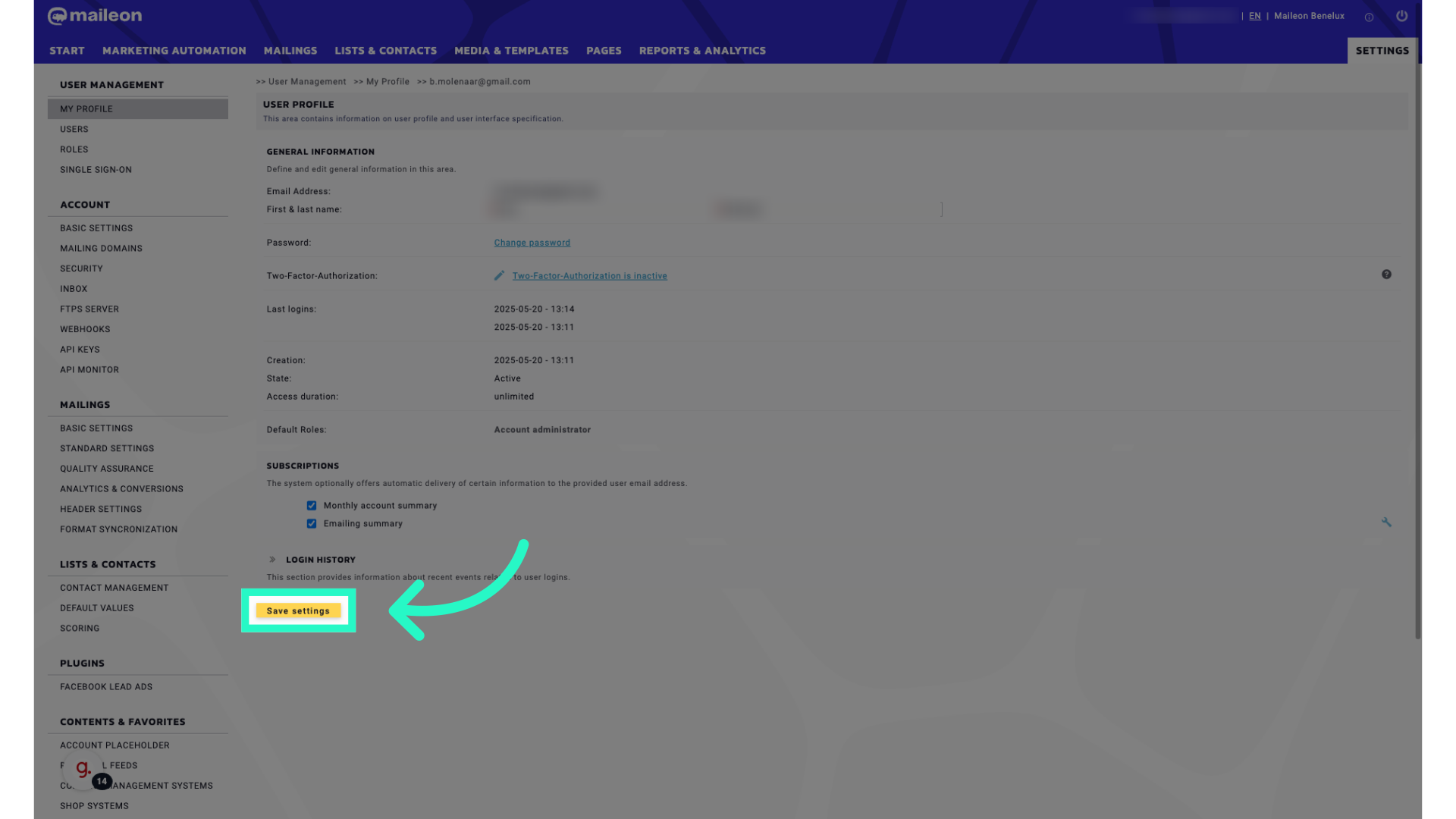 Click 'Save settings'