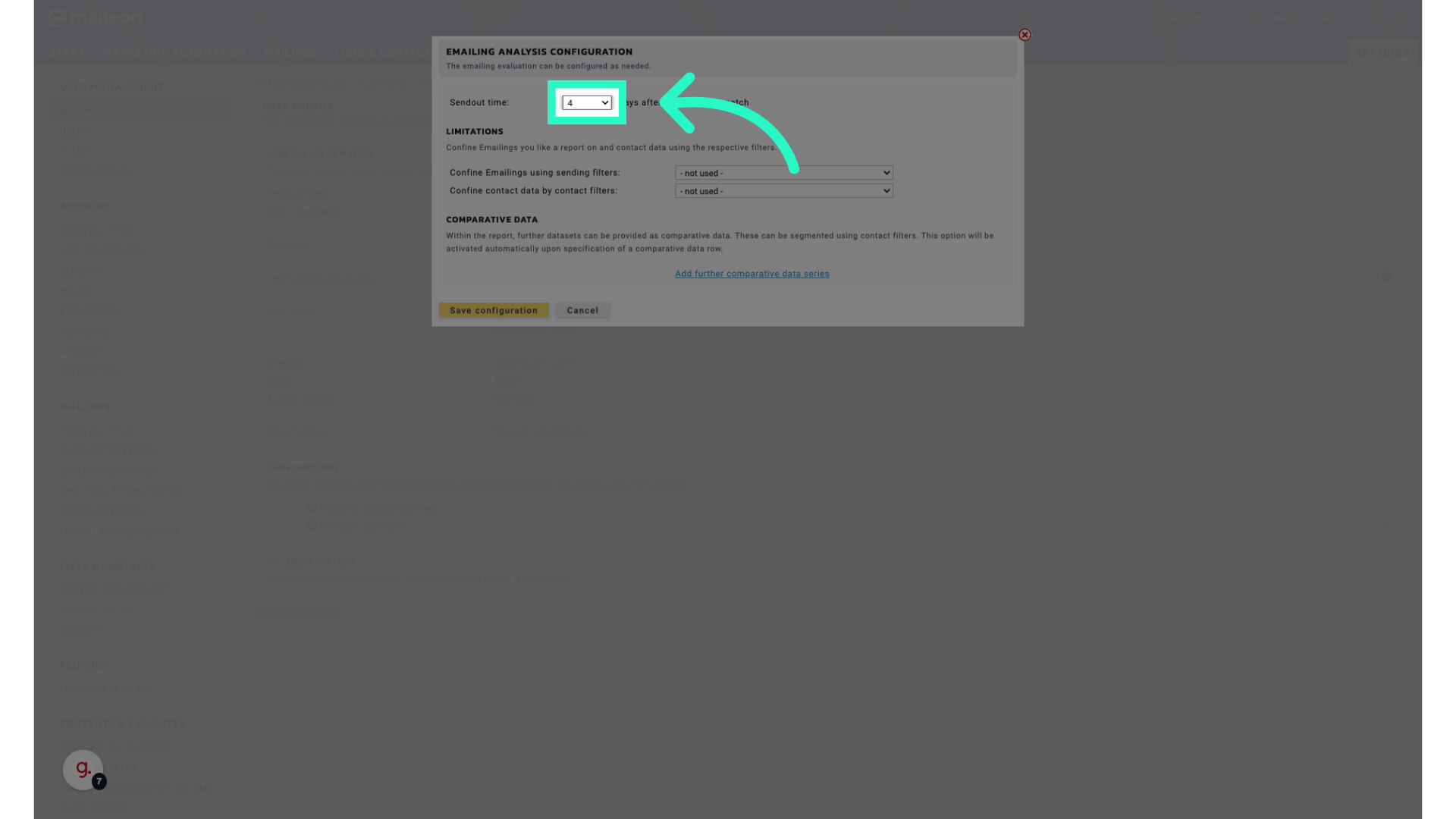 Select the number of days when a report will be dispatched