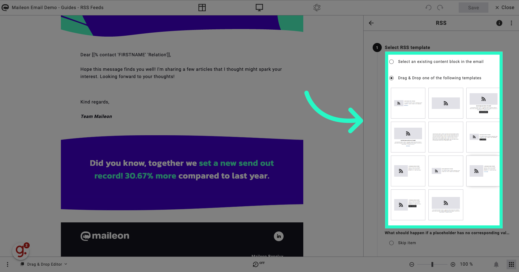 Select and drag a block from the saved blocks