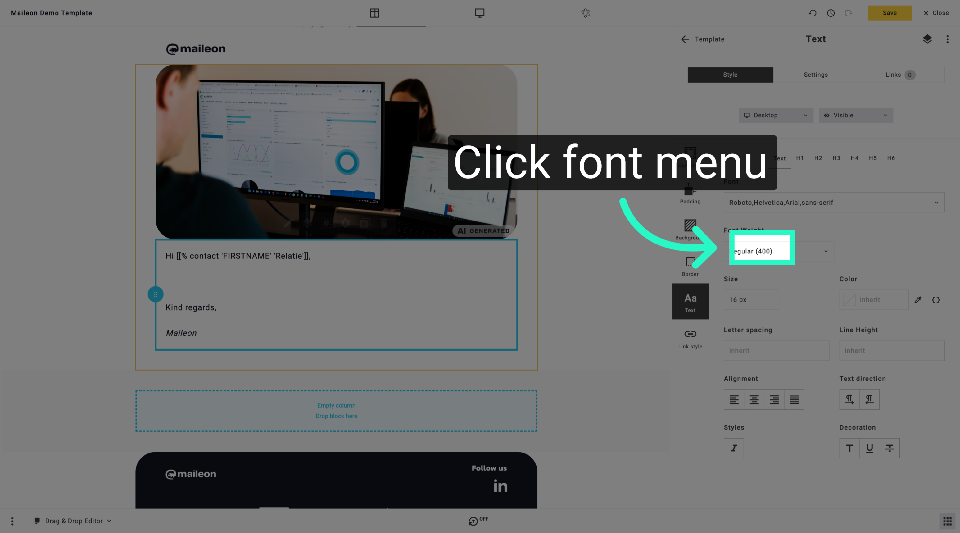 Access Font Selection Menu