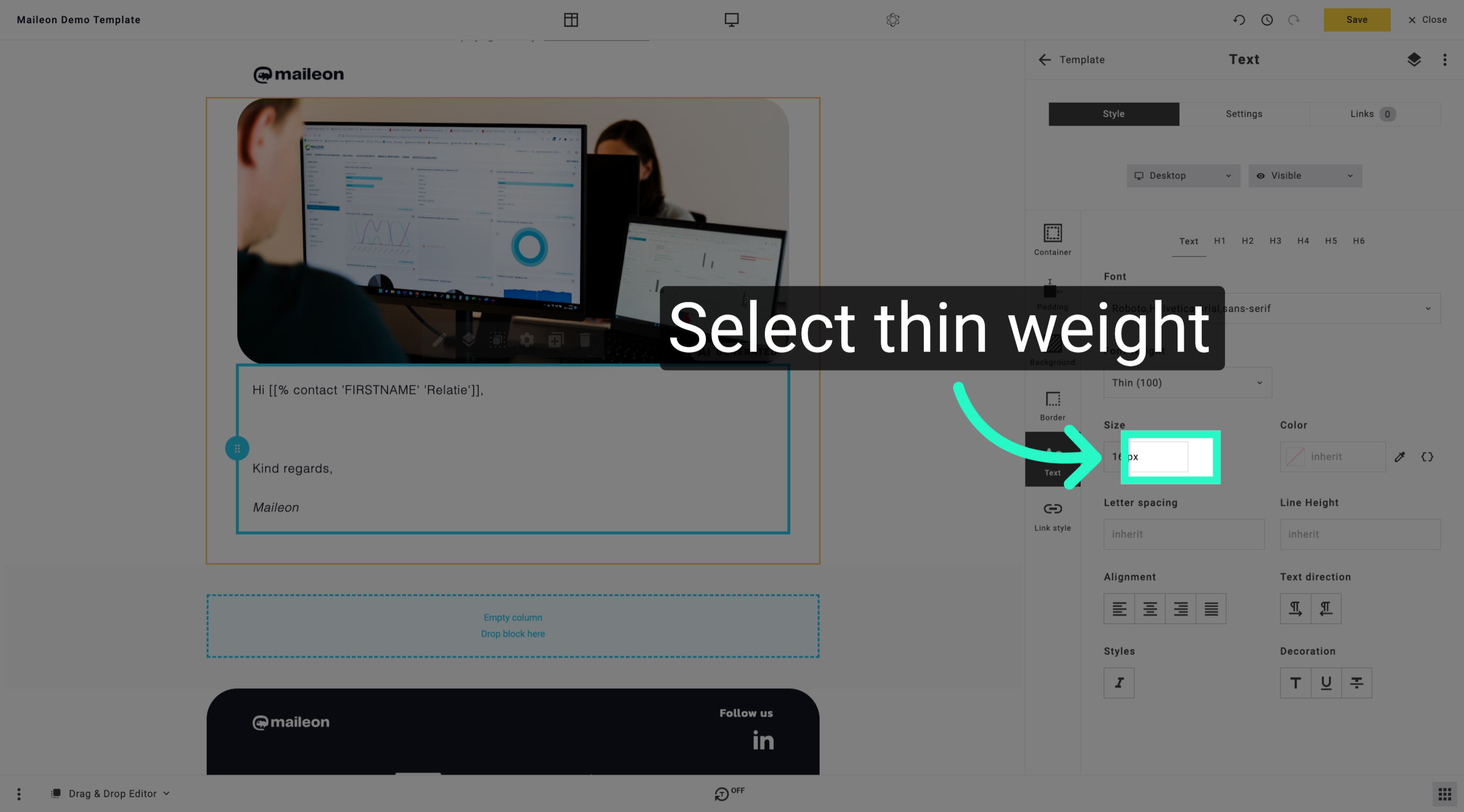 Apply Thin Font Weight