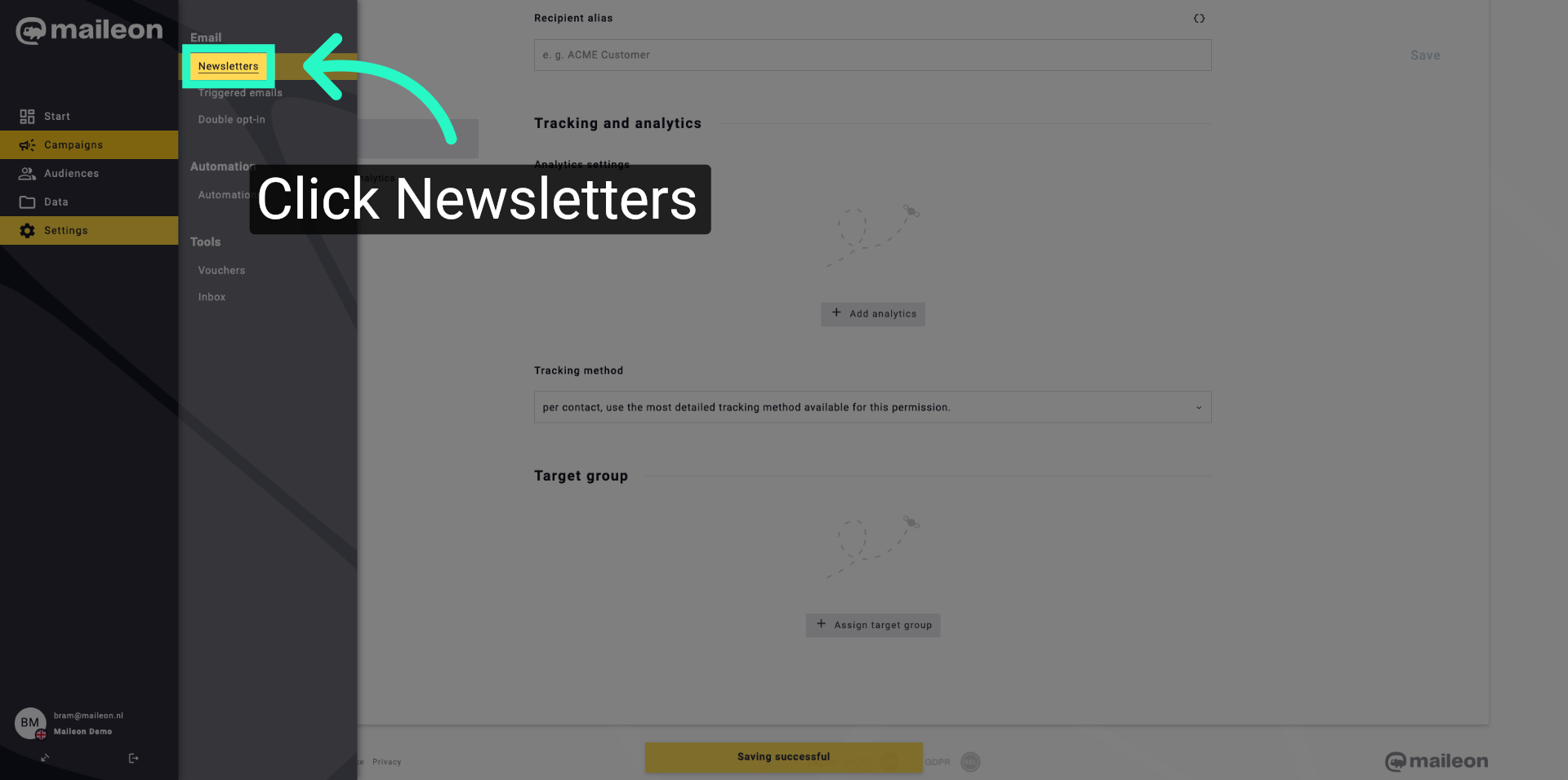 Open Newsletters Tab
