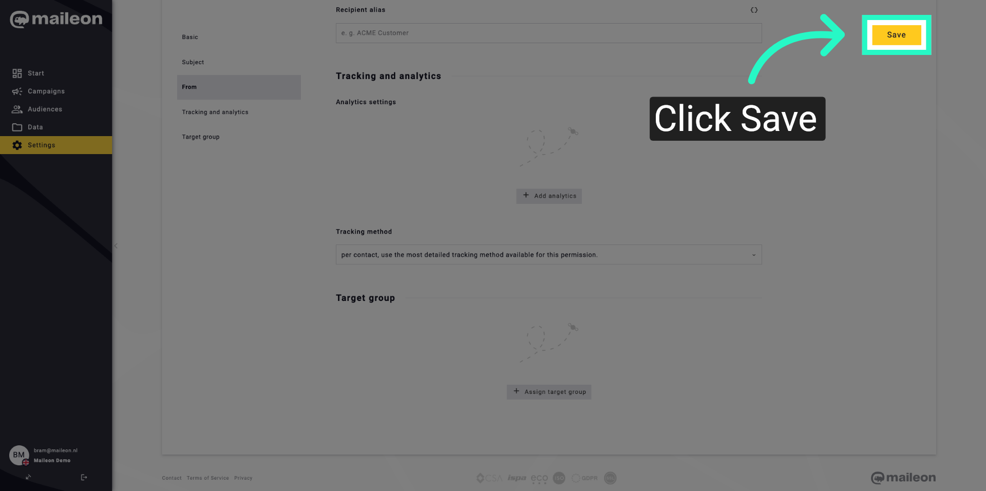 Save Tracking Settings