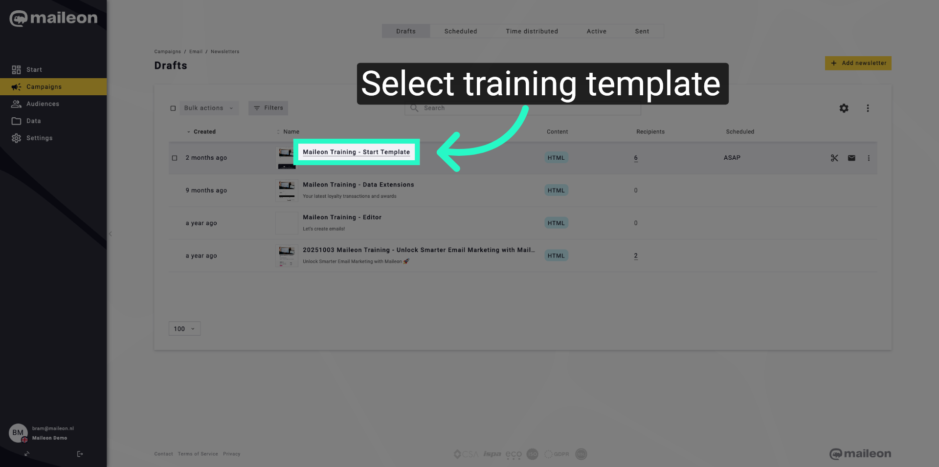 Select Training Template