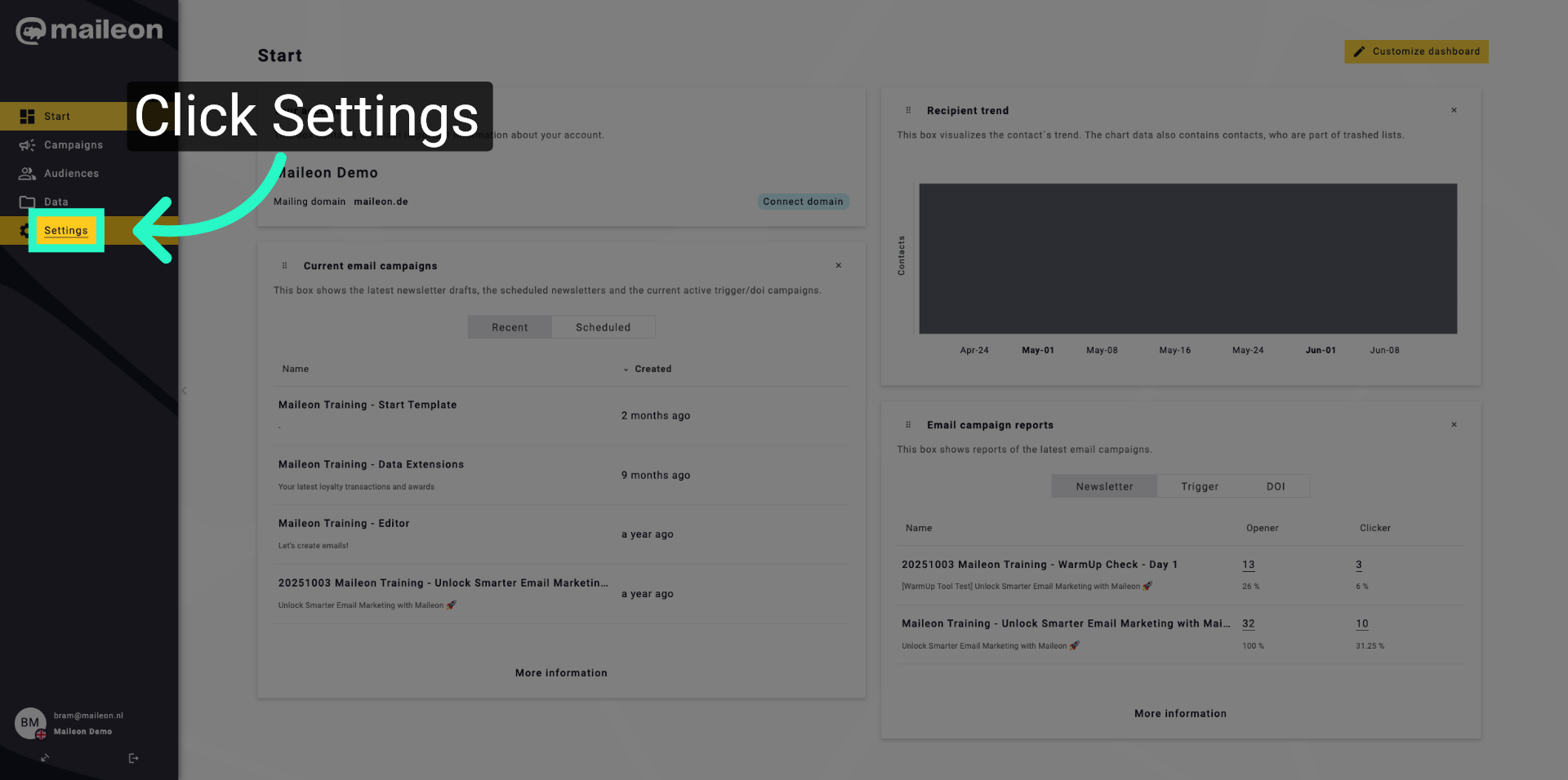 Access Maileon Settings