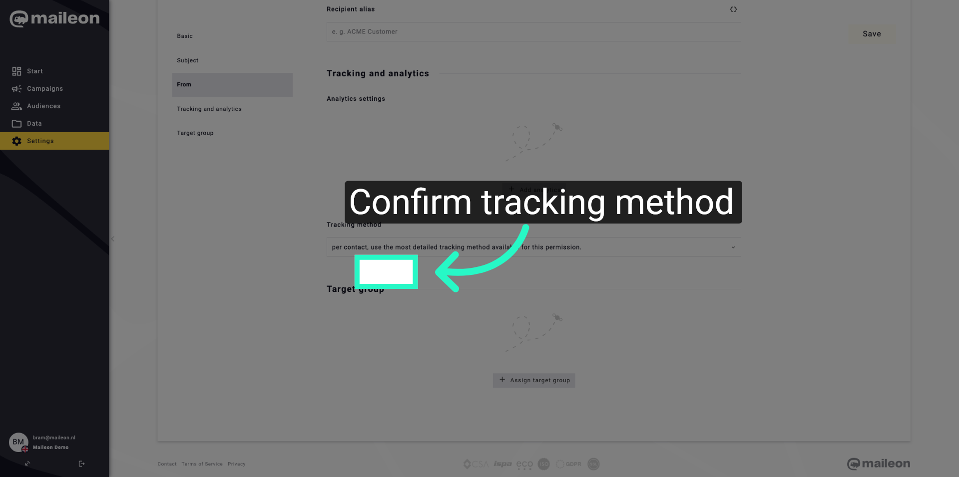 Confirm Tracking Method Selection
