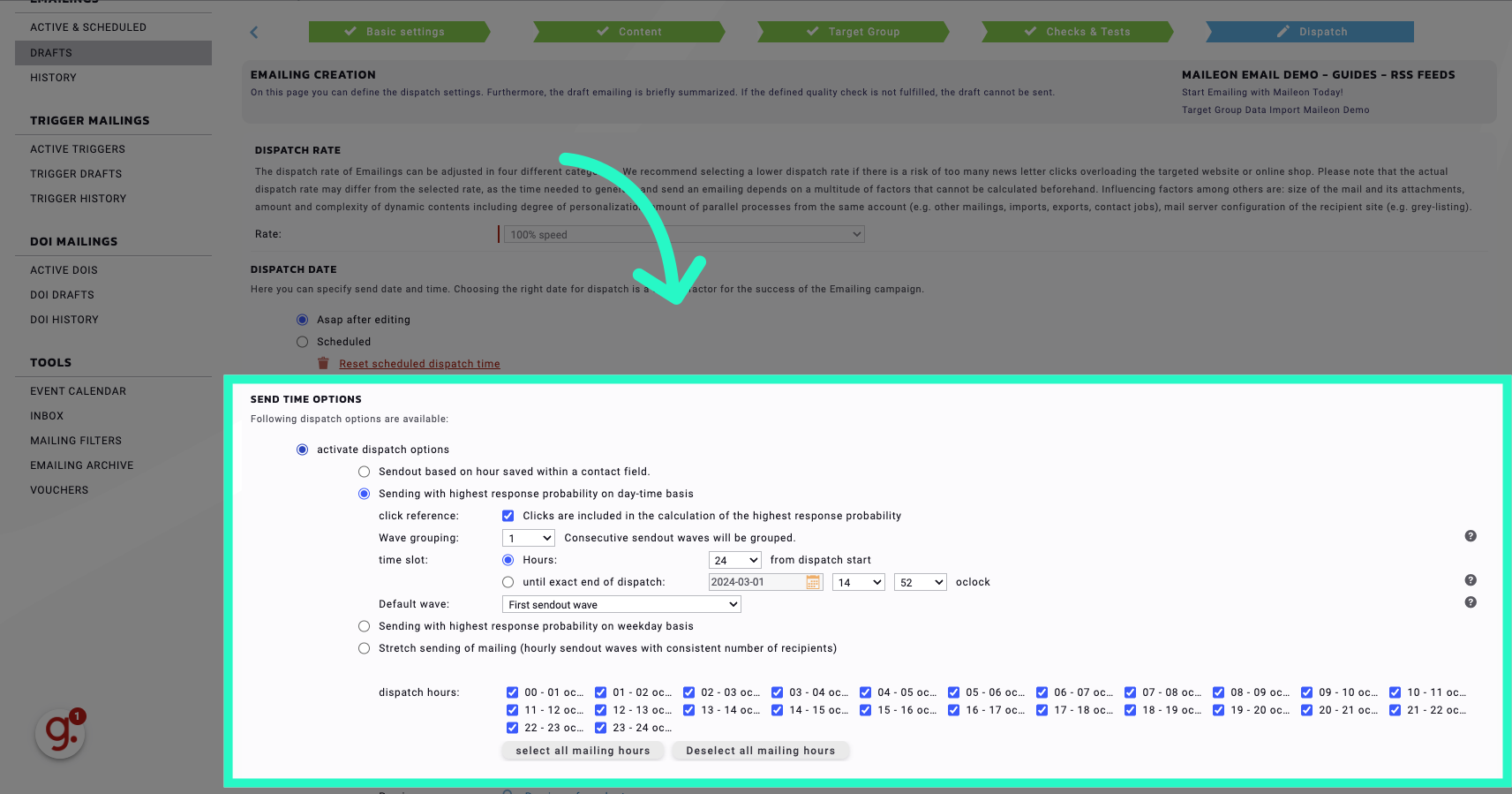 Review the settings