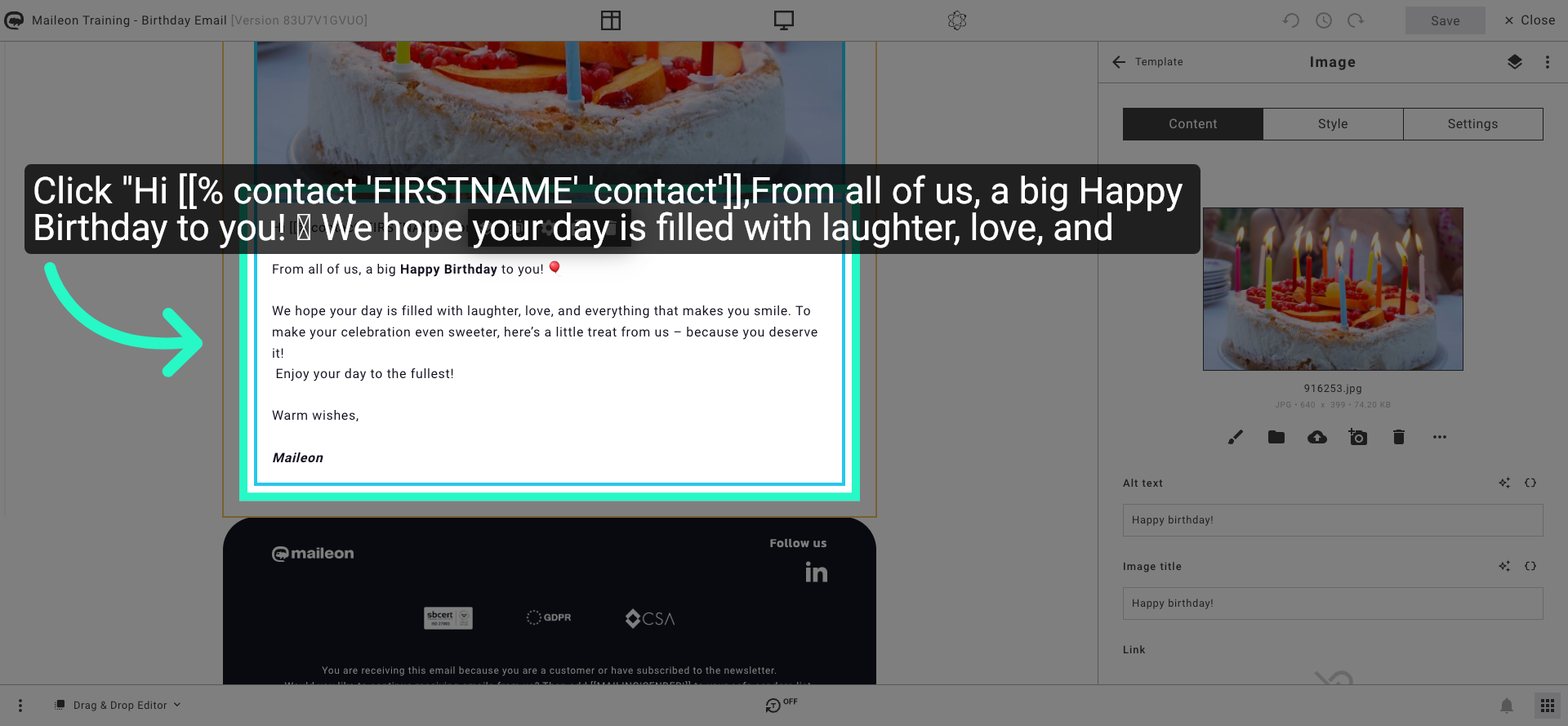 Select Birthday Message Block