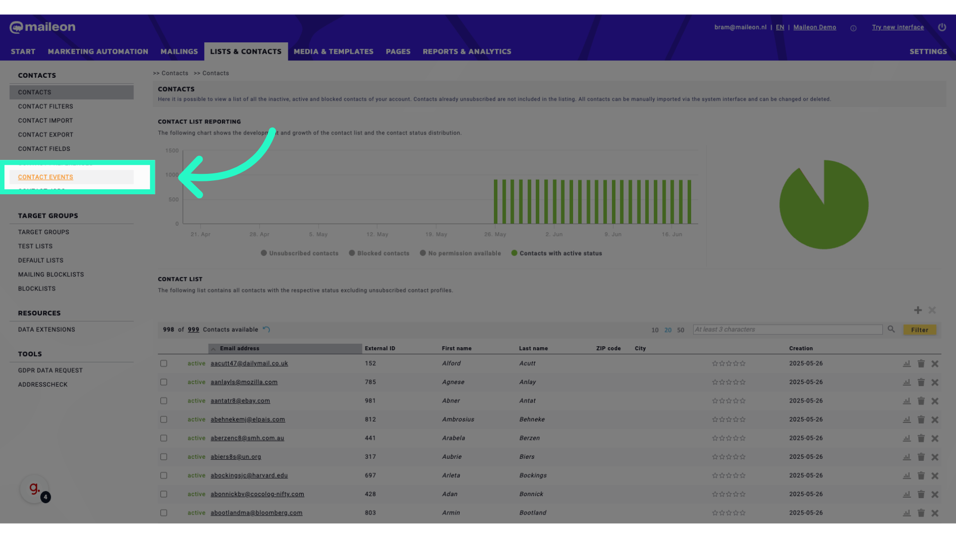 Click 'Contact Events'